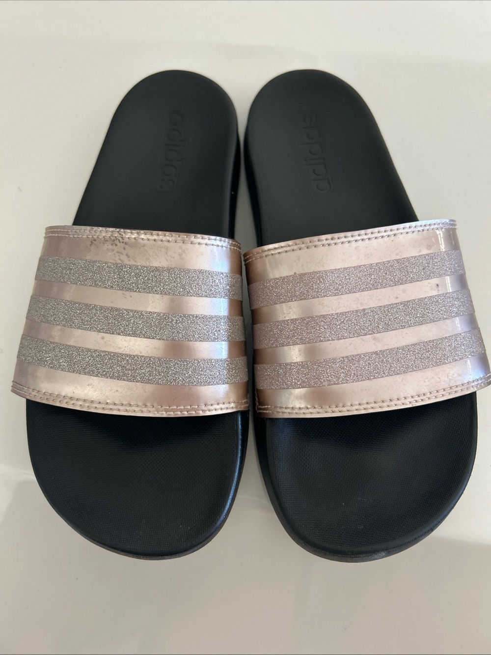 adidas Women’s Metallic Rose Gold Slide Sandals